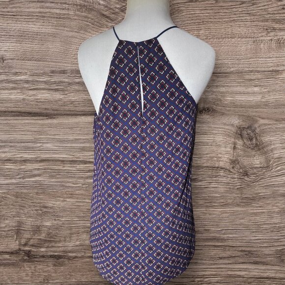 Navy Blue Halter Top Geometric Print Sleeveless Casual Tank - Picture 2 of 2